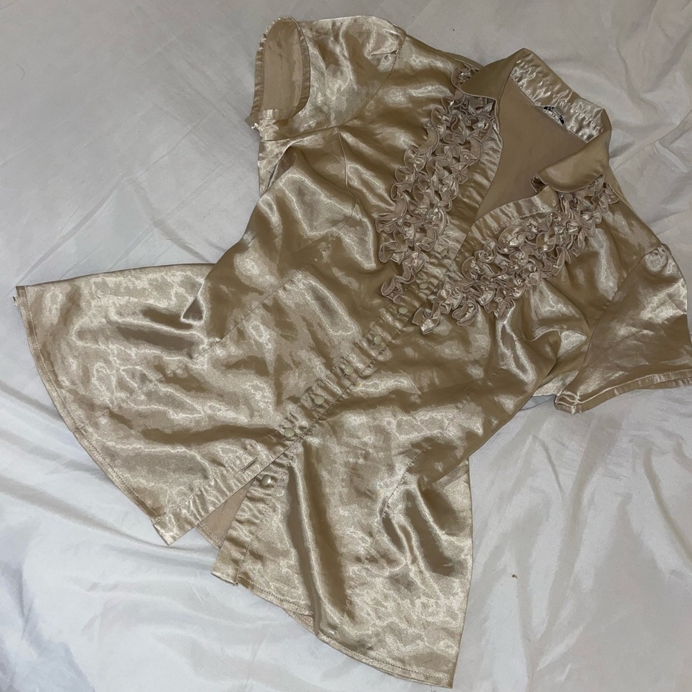 Satin short sleeve blouse/ button shirt